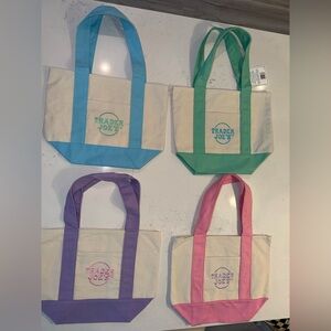 Trader Joe's Pastel Mini Canvas Tote Bags 2025 LIMITED EDITION NWT LOT OF 4